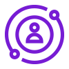 Pictogramme représentant une personne au centre de 2 cercles qui tournent pour symboliser l'accompagnement